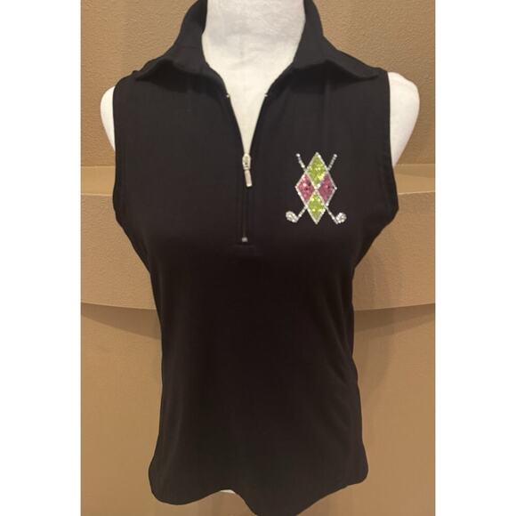 Titania Golf Tops - Women's Bling It On by Titania Golf Black Sleeveless Golf Polo Size M